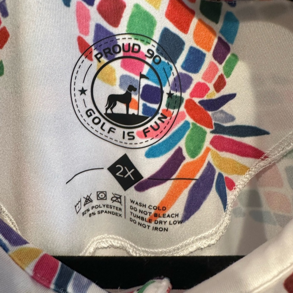 Proud 90 Golf is Fun Polo Large White With Rainbow Pineapple Design Short Sleeve - Picture 2 of 5